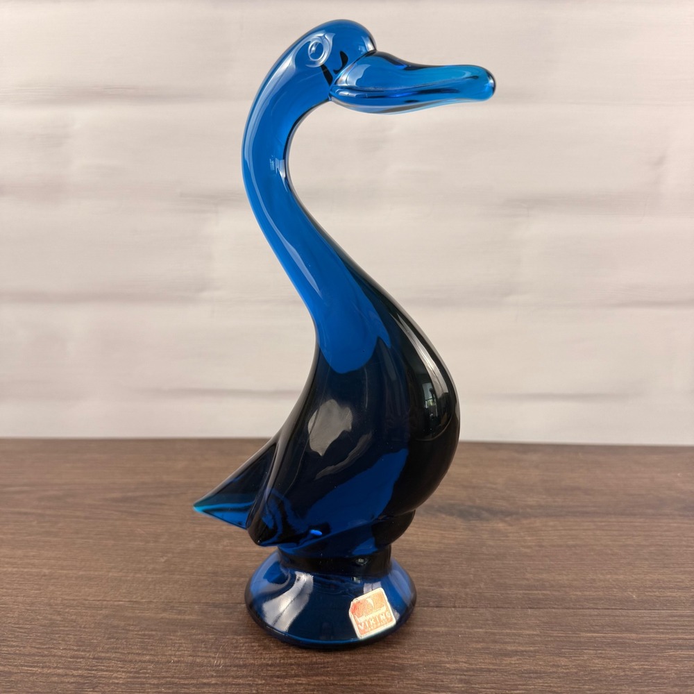 Viking Glass 1317 Epic Duck Bluenique Large 9" Mid Century Art Glass